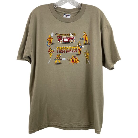 Jerzees Other - Vintage Jerzees Firefighter Graphic Print Short Sleeve T-shirt Mens Size Large
